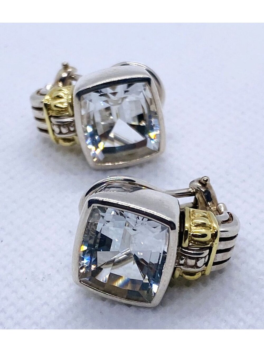 Lagos Caviar White Topaz Glacier Omega Earrings 925 18K